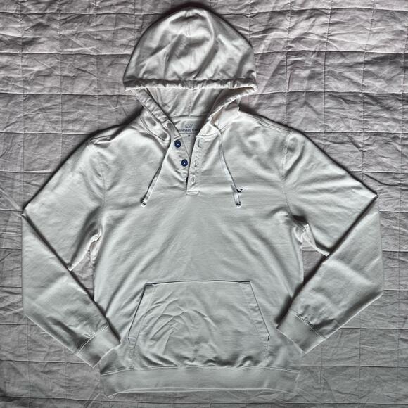 Vineyard Vines Mens Terry Cream Blue Quarter Button Hoodie Preppy Beachy-Medium - Picture 1 of 10
